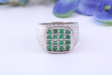 Load image into Gallery viewer, Chunky Half carats of Natural Emeralds set Signet Ring, Made From Solid Cast Silver, British Hallmarked