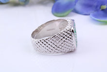 Load image into Gallery viewer, Chunky Half carats of Natural Emeralds set Signet Ring, Made From Solid Cast Silver, British Hallmarked