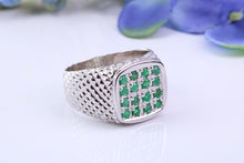 Load image into Gallery viewer, Chunky Half carats of Natural Emeralds set Signet Ring, Made From Solid Cast Silver, British Hallmarked