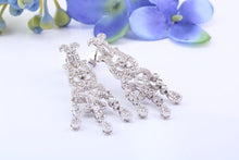 Load image into Gallery viewer, Very dressy natura Diamond set Dropper Earrings, made from 18ct White Gold, British Hallmarked