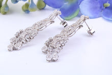Load image into Gallery viewer, Very dressy natura Diamond set Dropper Earrings, made from 18ct White Gold, British Hallmarked