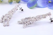 Load image into Gallery viewer, Very dressy natura Diamond set Dropper Earrings, made from 18ct White Gold, British Hallmarked