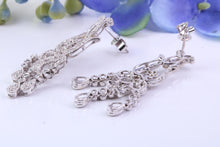 Load image into Gallery viewer, Very dressy natura Diamond set Dropper Earrings, made from 18ct White Gold, British Hallmarked