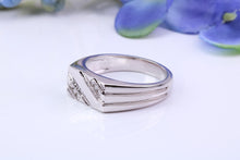 Load image into Gallery viewer, Diamonds set Signet Ring, Made From Solid Cast Silver, British Hallmarked