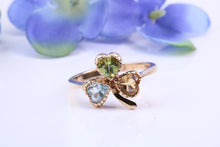 Load image into Gallery viewer, Multi Gemstone set Three Leaf Clover Ring