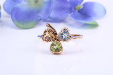 Load image into Gallery viewer, Multi Gemstone set Three Leaf Clover Ring