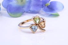 Load image into Gallery viewer, Multi Gemstone set Three Leaf Clover Ring