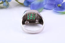 Load image into Gallery viewer, Natural Emeralds set Signet Ring, Made From Solid Cast Silver, British Hallmarked