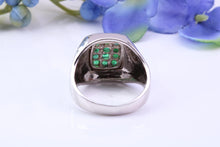 Load image into Gallery viewer, Natural Emeralds set Signet Ring, Made From Solid Cast Silver, British Hallmarked