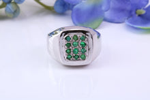 Load image into Gallery viewer, Natural Emeralds set Signet Ring, Made From Solid Cast Silver, British Hallmarked