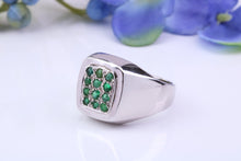Load image into Gallery viewer, Natural Emeralds set Signet Ring, Made From Solid Cast Silver, British Hallmarked