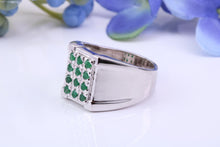 Load image into Gallery viewer, Natural Emeralds set Signet Ring, Made From Solid Cast Silver, British Hallmarked