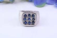 Load image into Gallery viewer, Chunky One carat Natural Blue Sapphire set Signet Ring, Made From Solid Cast Silver, British Hallmarked