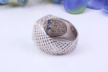 Load image into Gallery viewer, Chunky One carat Natural Blue Sapphire set Signet Ring, Made From Solid Cast Silver, British Hallmarked