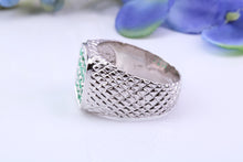 Load image into Gallery viewer, Chunky Half carats of Natural Emeralds set Signet Ring, Made From Solid Cast Silver, British Hallmarked