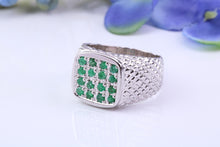 Load image into Gallery viewer, Chunky Half carats of Natural Emeralds set Signet Ring, Made From Solid Cast Silver, British Hallmarked