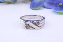 Load image into Gallery viewer, Diamonds set Signet Ring, Made From Solid Cast Silver, British Hallmarked
