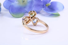 Load image into Gallery viewer, Multi Gemstone set Three Leaf Clover Ring