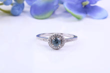 Load image into Gallery viewer, Aquamarine and Diamonds Double Halo set 18ct White Gold Ring