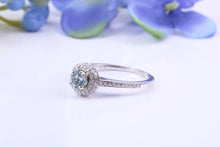 Load image into Gallery viewer, Aquamarine and Diamonds Double Halo set 18ct White Gold Ring