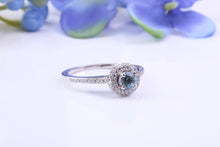 Load image into Gallery viewer, Aquamarine and Diamonds Double Halo set 18ct White Gold Ring