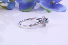 Load image into Gallery viewer, Aquamarine and Diamonds Double Halo set 18ct White Gold Ring