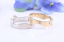 Load image into Gallery viewer, 8 mm Wide Two Section Jigsaw Puzzle Ring, Natural Diamonds set, Made from Solid Cast White and Yellow Gold