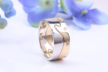 Load image into Gallery viewer, 8 mm Wide Two Section Jigsaw Puzzle Ring, Natural Diamonds set, Made from Solid Cast White and Yellow Gold