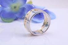 Load image into Gallery viewer, 8 mm Wide Two Section Jigsaw Puzzle Ring, Natural Diamonds set, Made from Solid Cast White and Yellow Gold