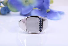 Load image into Gallery viewer, Natural Blue Sapphires set Heavy and Chunky Signet Ring, Solid Cast Silver