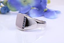 Load image into Gallery viewer, Natural Blue Sapphires set Heavy and Chunky Signet Ring, Solid Cast Silver