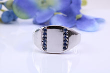 Load image into Gallery viewer, Natural Blue Sapphires set Heavy and Chunky Signet Ring, Solid Cast Silver