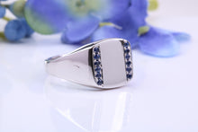 Load image into Gallery viewer, Natural Blue Sapphires set Heavy and Chunky Signet Ring, Solid Cast Silver