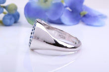 Load image into Gallery viewer, Round Face Natural Blue Sapphires set Heavy and Chunky Signet Ring, Solid Cast Silver
