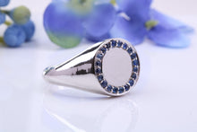 Load image into Gallery viewer, Round Face Natural Blue Sapphires set Heavy and Chunky Signet Ring, Solid Cast Silver
