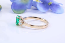 Load image into Gallery viewer, One carat Emerald and Diamond Trilogy Ring set in 18ct Yellow Gold