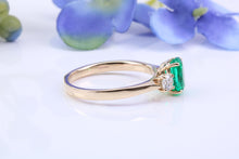 Load image into Gallery viewer, One carat Emerald and Diamond Trilogy Ring set in 18ct Yellow Gold