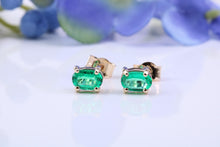 Load image into Gallery viewer, One carat Oval cut Emerald set 18ct Yellow Gold Solitaire Earrings