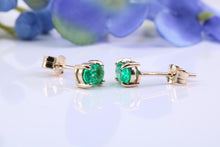 Load image into Gallery viewer, One carat Oval cut Emerald set 18ct Yellow Gold Solitaire Earrings