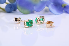 Load image into Gallery viewer, One carat Oval cut Emerald set 18ct Yellow Gold Solitaire Earrings
