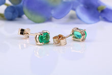 Load image into Gallery viewer, One carat Oval cut Emerald set 18ct Yellow Gold Solitaire Earrings