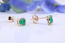 Load image into Gallery viewer, One carat Oval cut Emerald set 18ct Yellow Gold Solitaire Earrings