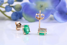 Load image into Gallery viewer, One carat Oval cut Emerald set 18ct Yellow Gold Solitaire Earrings