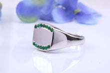 Load image into Gallery viewer, Natural Emeralds set Signet Ring, Made From Solid Cast Silver, British Hallmarked