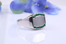 Load image into Gallery viewer, Natural Emeralds set Signet Ring, Made From Solid Cast Silver, British Hallmarked