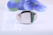 Load image into Gallery viewer, Natural Emeralds set Signet Ring, Made From Solid Cast Silver, British Hallmarked