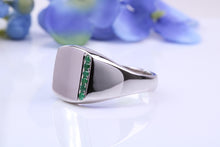 Load image into Gallery viewer, Natural Emeralds set Signet Ring, Made From Solid Cast Silver, British Hallmarked