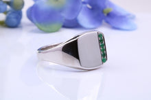 Load image into Gallery viewer, Natural Emeralds set Signet Ring, Made From Solid Cast Silver, British Hallmarked