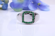 Load image into Gallery viewer, Natural Emeralds set Signet Ring, Made From Solid Cast Silver, British Hallmarked