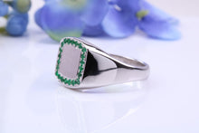 Load image into Gallery viewer, Natural Emeralds set Signet Ring, Made From Solid Cast Silver, British Hallmarked
